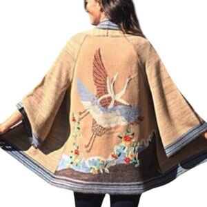 Anthropologie Embroidered Crane Cardigan NWOT extremely oversized